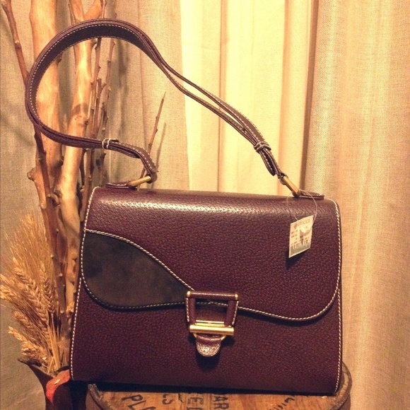 NWT!! VTG. RARE Leather & SUEDE Wine shoulder Bag - Picture 1 of 8